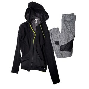 Forever 21 Activewear Set Women's XS Black Mesh Zip Hoodie Gray Leggings